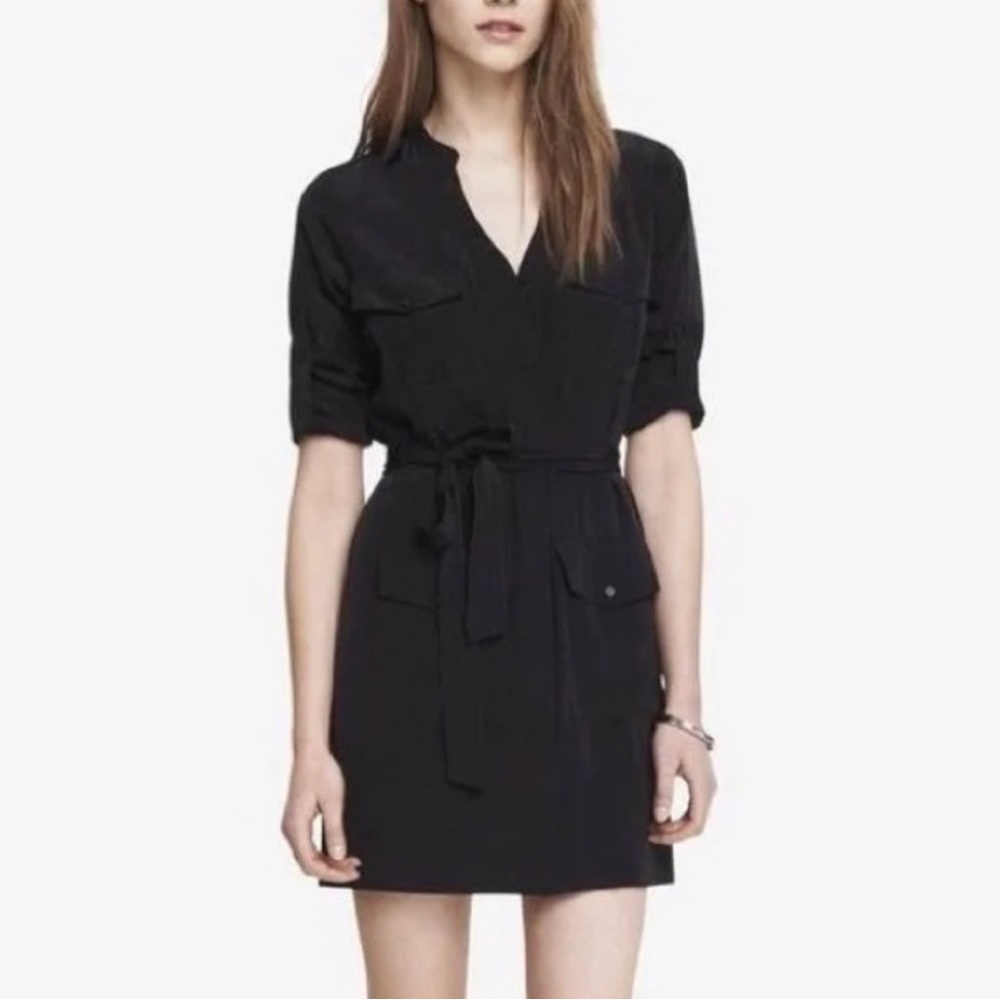 Express Safari/Military button down shirt dress with belt Black Size Large